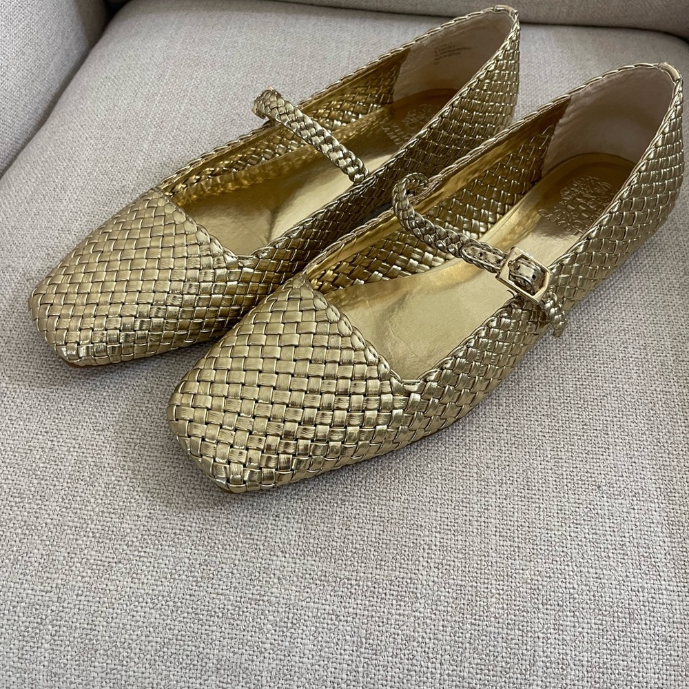 Vince Camuto Metallic Gold Woven Flats